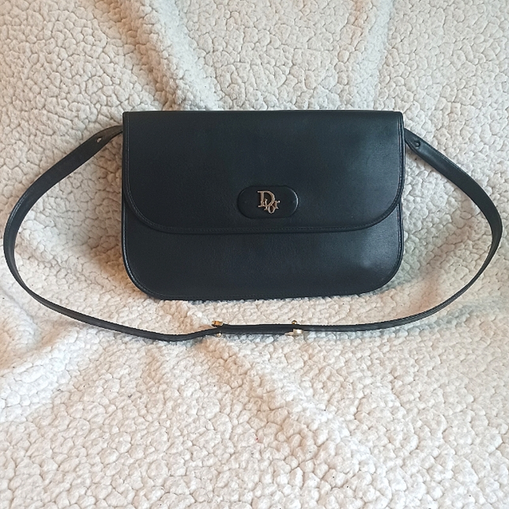 Vintage DIOR Adjustable Black Leather Shoulder Bag